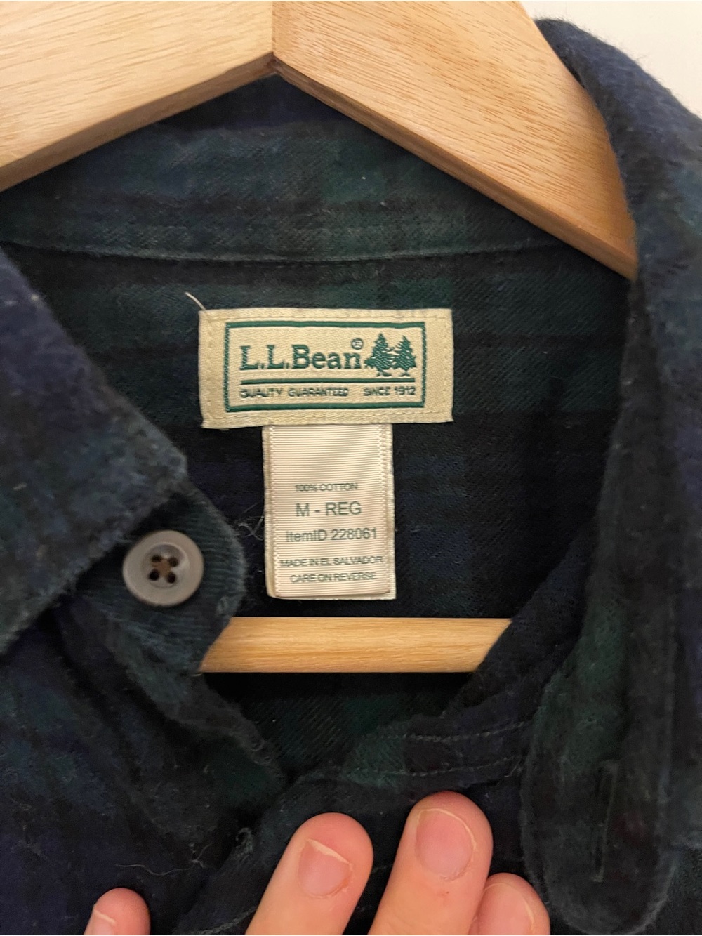 L.L. Bean Men’s Black and Dark Green Plaid Flannel Shirt